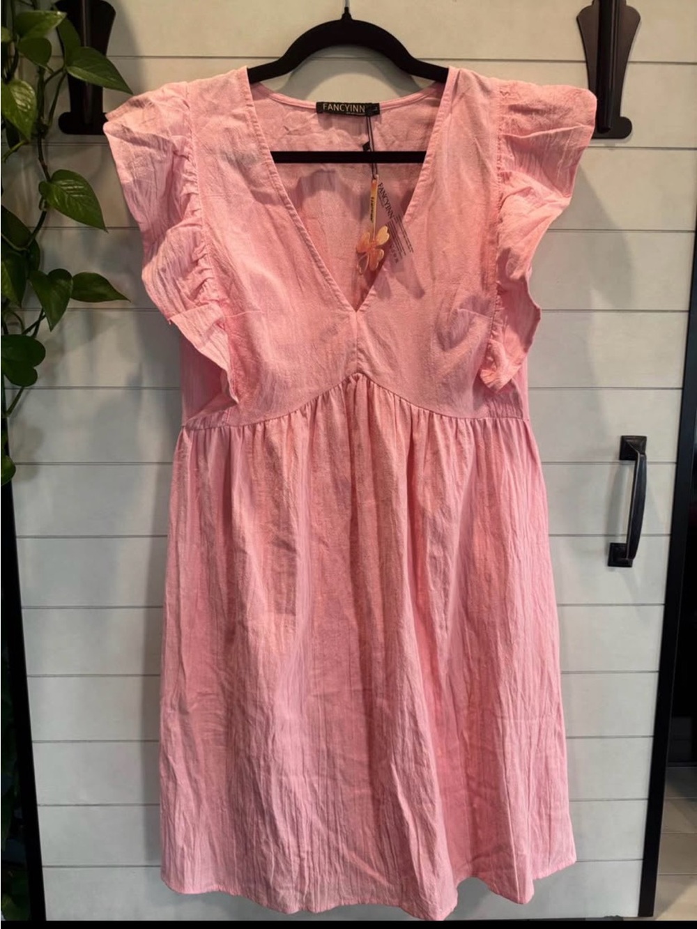 Fancyinn Pink Mini Dress with Ruffle Sleeves